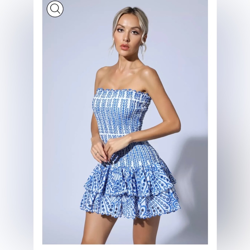 Blue and white ruffle Dolce inspired Greek look dress